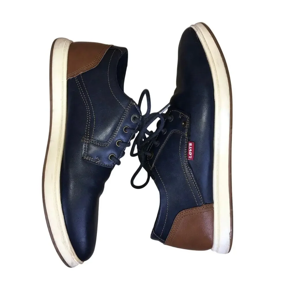 Levi’s Oxford Sneakers Men’s 10 Blue Brown Lace Up Casual Preppy Faux Leather